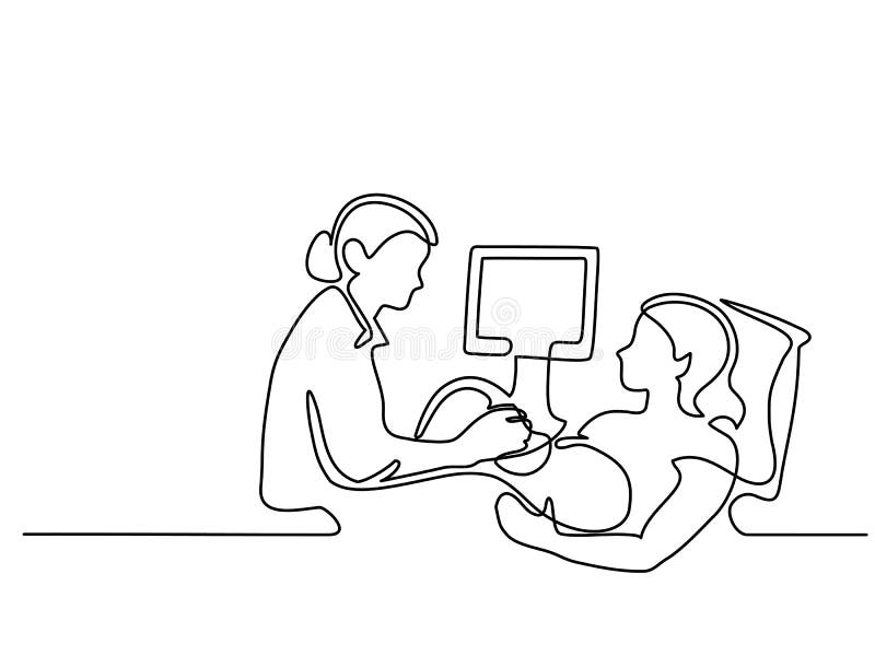 Schwangere Frau, die an einem Doktor für Ultraschall teilnimmt