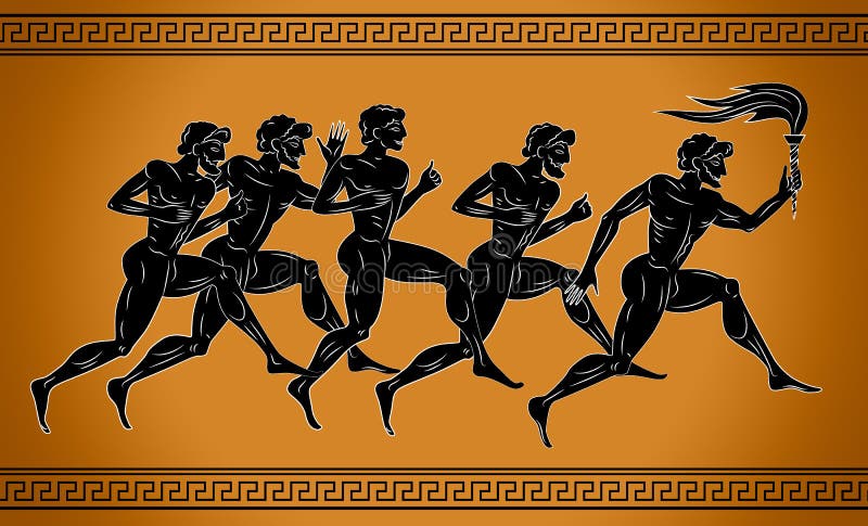 Schwarz-dargestellte Sportläufer mit der Fackel Illustration in der altgriechischen Art Das Konzept der Sport Spiele stock abbildung Schwarz-dargestellte Sportläufer mit der Fackel Illustration in der altgriechischen Art Das Konzept der Sport Spiele stock abbildung