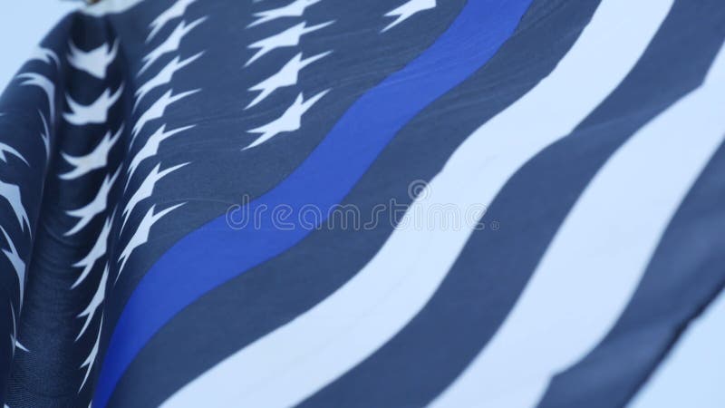 Schwarz weiß amerikanisch monochrom Flagge mit blauen Streifen oder Linie Polizei Unterstützung.