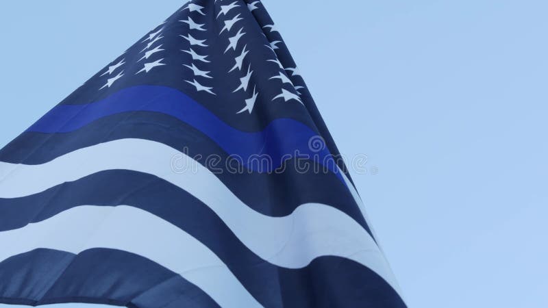 Schwarz weiß amerikanisch monochrom Flagge mit blauen Streifen oder Linie Polizei Unterstützung.