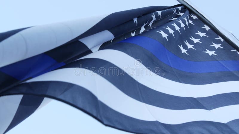 Schwarz-Weiß-Amerikanische einfarbige Flagge mit blauem Streifen oder Line-Polizeiunterstützung.