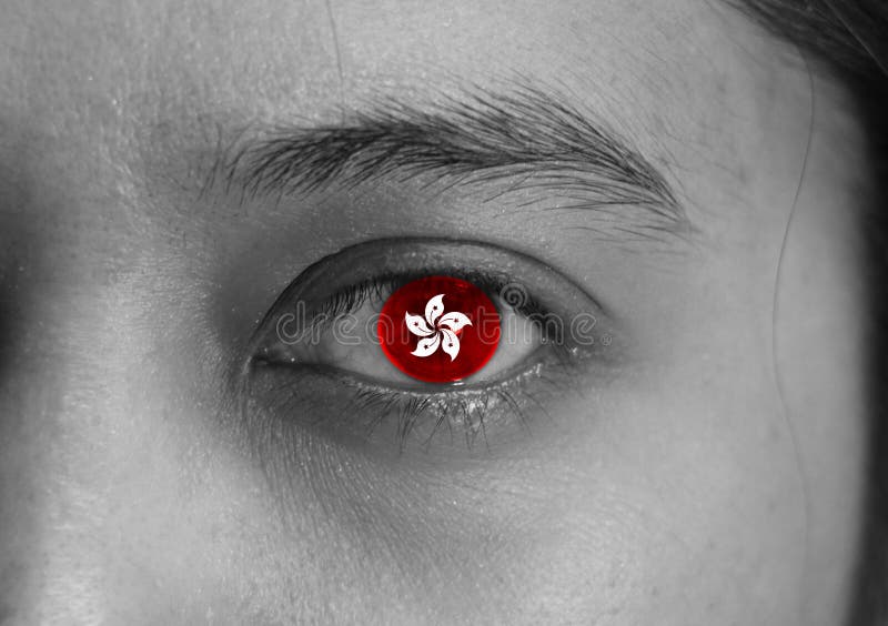 Schwarz-Weiß-Gesicht und Auge mit der nationalen Flagge Hongkongs stockfotos Schwarz-Weiß-Gesicht und Auge mit der nationalen Flagge Hongkongs stockfotos