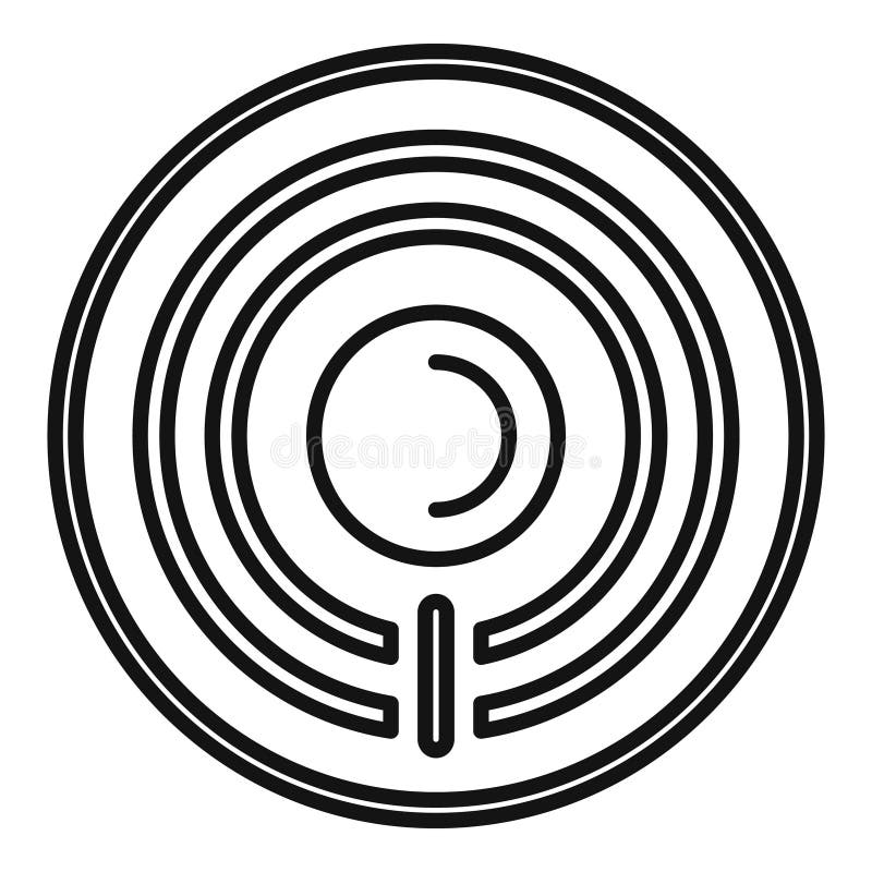 Schwarz-Weiß-Kunst-Illustration eines konzentrischen Labyrinths stock abbildung