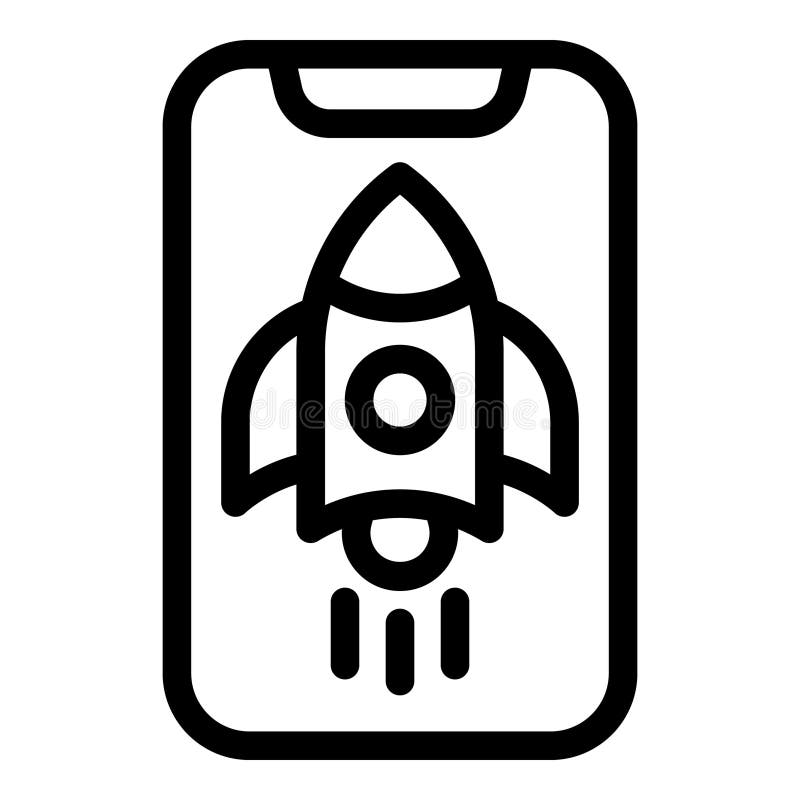 Schwarz-Weiß-Vektorsymbol eines Raketenschiffs auf einem Handybildschirm vektor abbildung