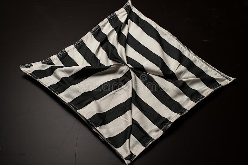 Schwarz-weiße Markierung auf dunkler Oberfläche. Highangle-Aufnahme einer karierten Flagge mit schwarz-weißen Quadraten, die das generierte Rennsieg symbolisieren
