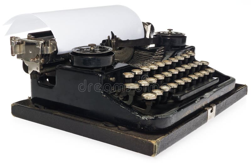 Schwarze antike Schreibmaschine, mit weißem leerem Blatt Papier stockbilder Schwarze antike Schreibmaschine, mit weißem leerem Blatt Papier stockbilder