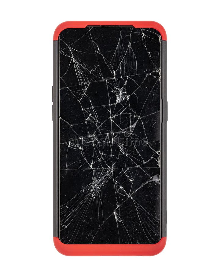 Schwarze Farbe der modernen Touch Screen Smartphoneart mit rotem beweglichem Kasten und defekten dem Schirm lokalisiert auf weiße stockfotos Schwarze Farbe der modernen Touch Screen Smartphoneart mit rotem beweglichem Kasten und defekten dem Schirm lokalisiert auf weiße stockfotos
