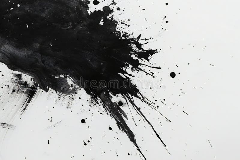 Schwarze Farbe spritzt auf abstraktem weißem Papier-Hintergrund für Design lizenzfreie abbildung