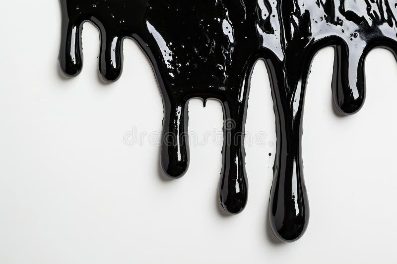 Schwarze Farbe tropft isoliert auf weißem Hintergrund mit Kopierraum für Text stock abbildung