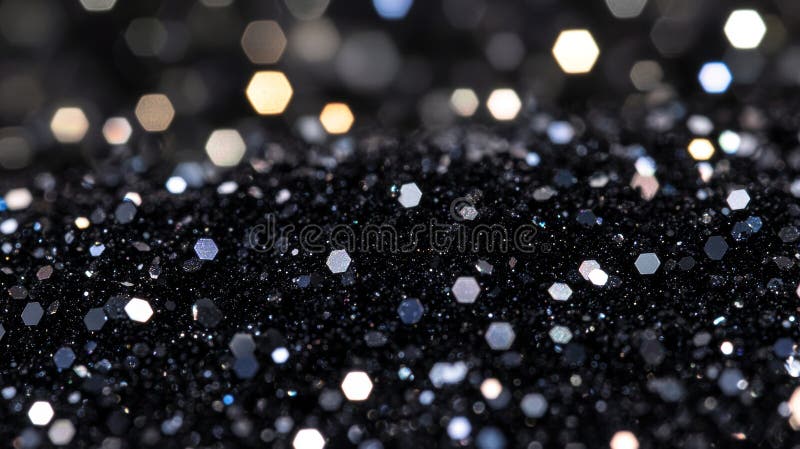 Schwarze Glitter schimmern abstrakter Hintergrund funkelnder Hexagon-Partikel lizenzfreie abbildung