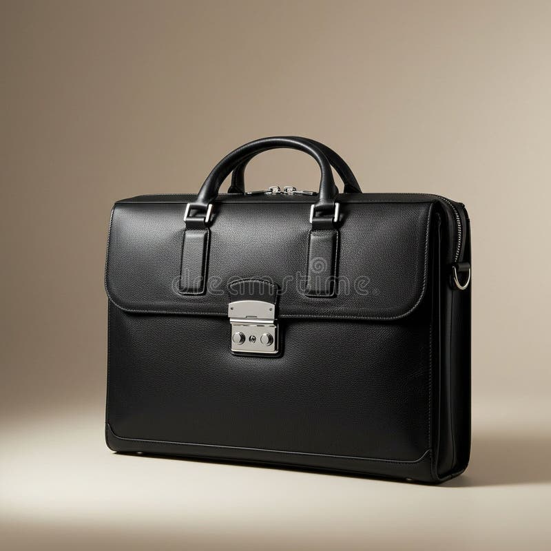 Schwarze Ledertasche mit strukturiertem Design. Enthält zwei sichere Klappenriemen mit stock abbildung