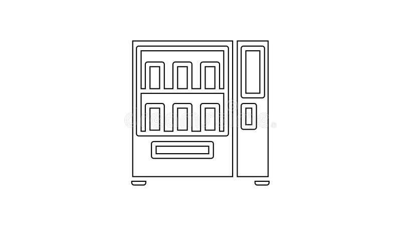 Schwarze Linie Automat der Lebensmittel- und Getränkeautomatischen Verkaufsikone isoliert auf weißer Videobewegung des Hintergrund vektor abbildung