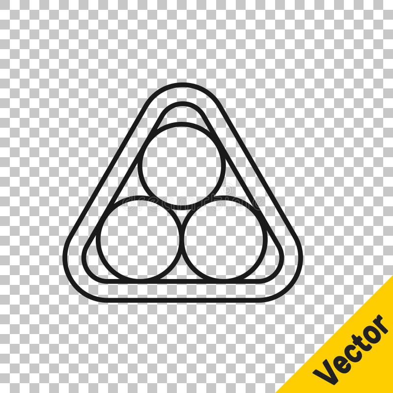 Schwarze Linie Billardkugeln in einer Gestelldreieckikone isoliert auf transparente Hintergrund. Vektorillustration stock abbildung
