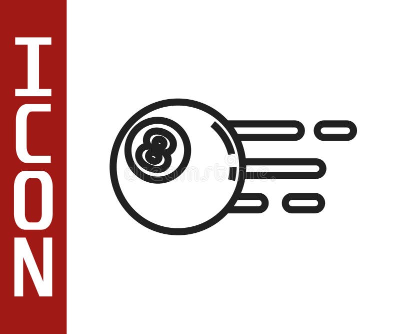 Schwarze Linie Billardpool-Snookerball mit dem Symbol der Nr. 8 isoliert auf weißem Hintergrund. Vektor lizenzfreie abbildung
