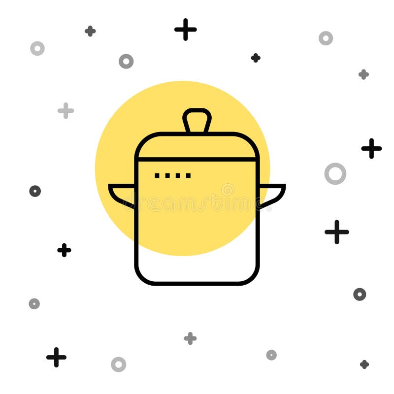 Schwarze Linie Das Symbol des Kochopfes wird im weißen Hintergrund isoliert. Symbol für Kohle oder Eintopf. . Vector lizenzfreie abbildung