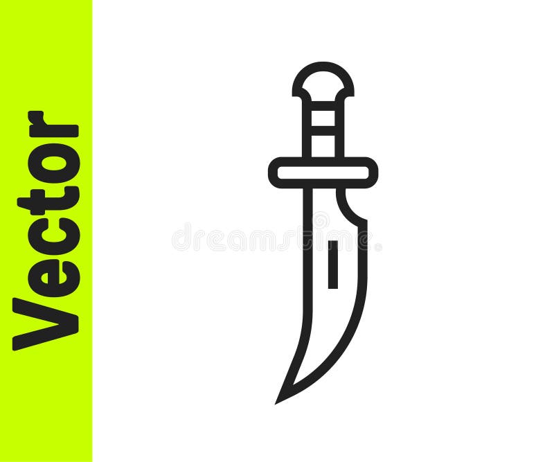 Schwarze Linie Dolchikone isoliert auf weißem Hintergrund. Messerikone. Schwert mit scharfer Klinge. Vektor lizenzfreie abbildung