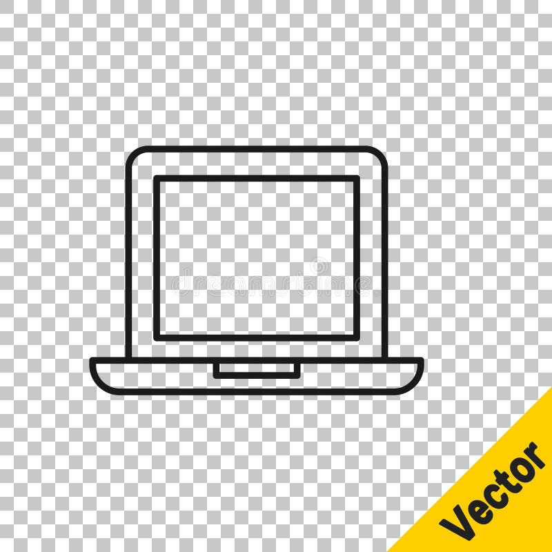 Schwarze Linie Laptopikone isoliert auf transparente Hintergrund. Computernotizbuch mit leerem Schirmzeichen. Vektorillustration stock abbildung