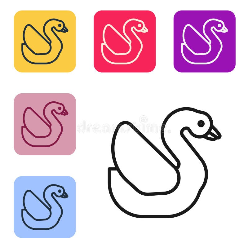 Schwarze Linie Schwanvogelikone isoliert auf weißem Hintergrund. Tiersymbol. parametrierte Symbole in den Farbquadratknöpfen. Vekt vektor abbildung
