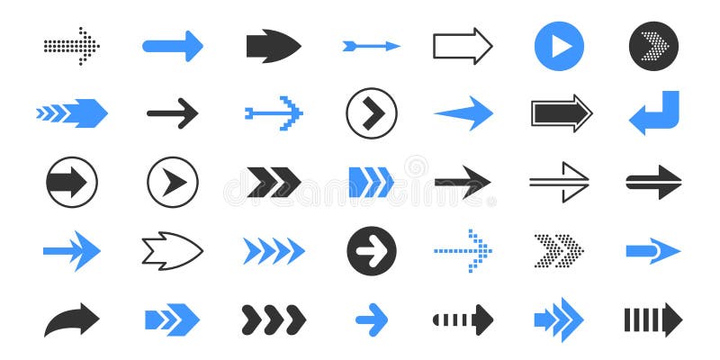 Schwarze Pfeile Flache Zeigersymbole, auf und ab Linksrechtsrichtungssymbol-, Blauen und Rotencursor Vector Pfeilikonenset stock abbildung