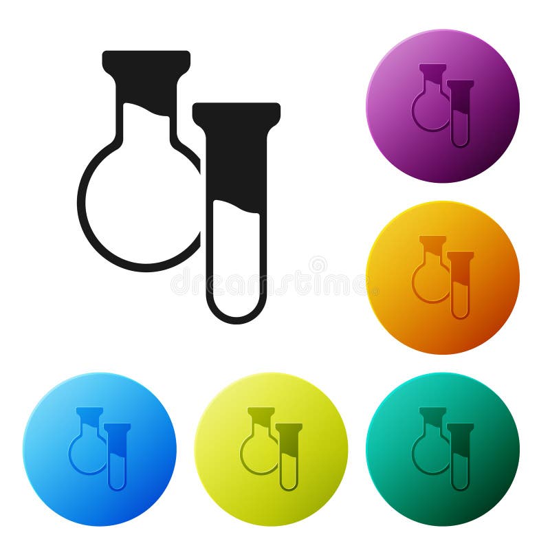 Schwarze Reagenzglas- und Flaschenikone isoliert auf weißem Hintergrund. chemischer Labortests. Laborglaswaren. parametrierte Symb lizenzfreie abbildung