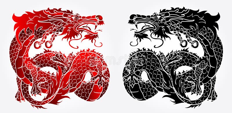 Schwarze Und Rote Version Des Kunstvollen Asiatischen Drachen Stock