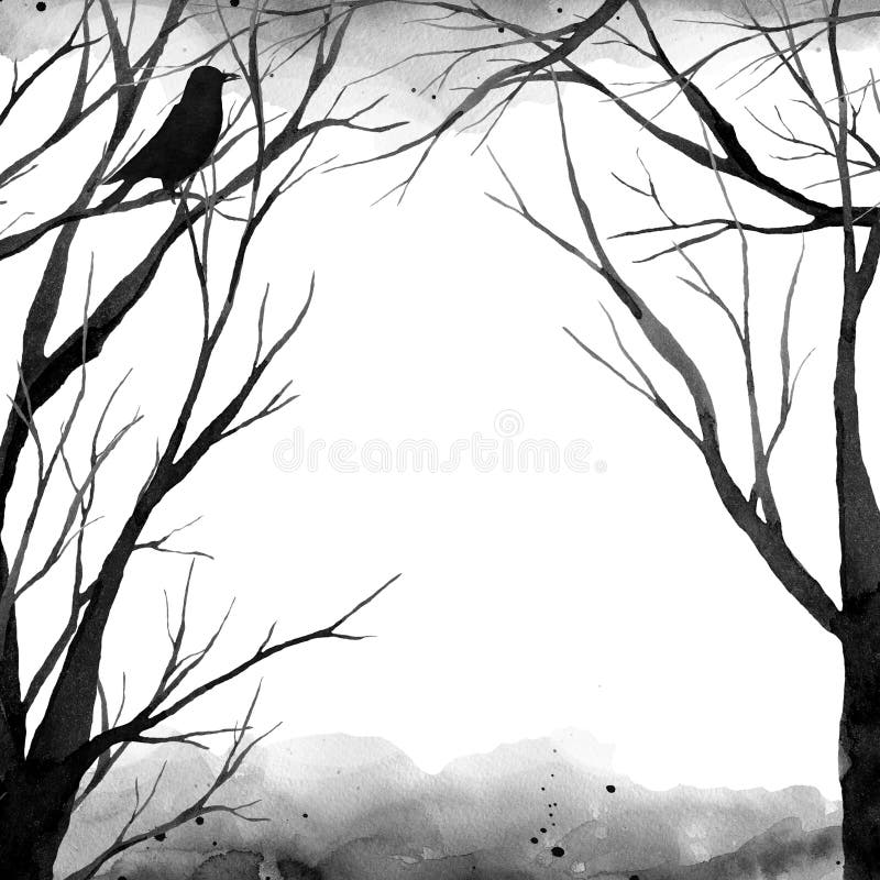 Schwarzer Beangstigender Wald Fledermause Und Mond Aquarellbilder Hintergrund Stockbild Bild Von Kunstlerisch Halloween 159958791