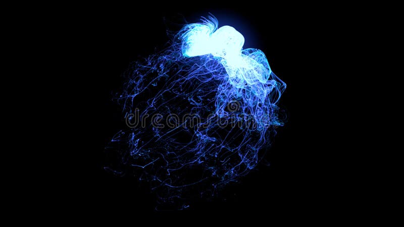 Schwarzer Hintergrund. Bewegung, die blauen Strahlen scheinen wie Zauberei zu fluktuieren und die Form eines Balls in Abstraktion zu bilden. hochwertiges 4k-Filmmaterial