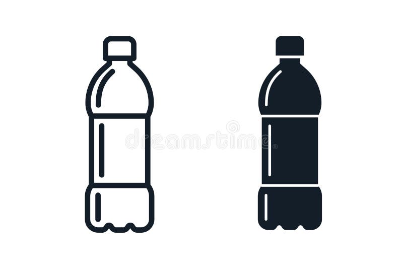 Schwarzer Icon-Satz der Plastikflasche Vector Flachbild-Abbildung stock abbildung