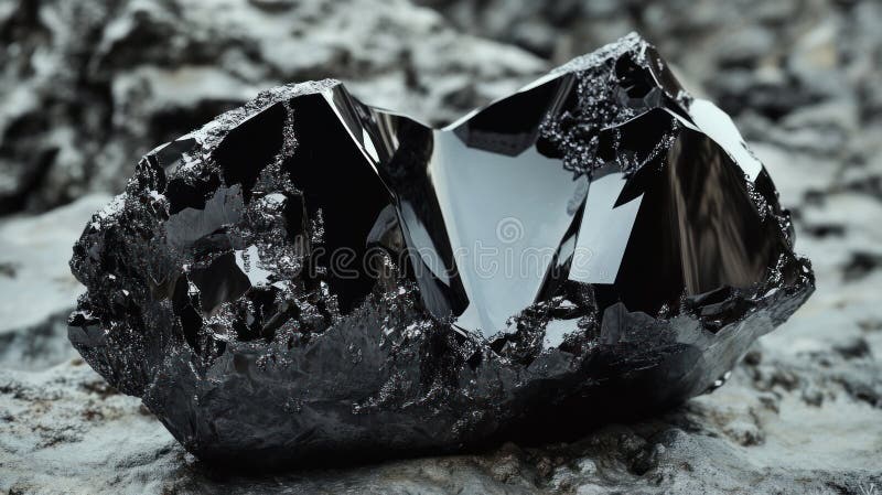 Schwarzer Obsidian mit polierter Oberfläche spiegelt tiefglänzend wider lizenzfreie abbildung