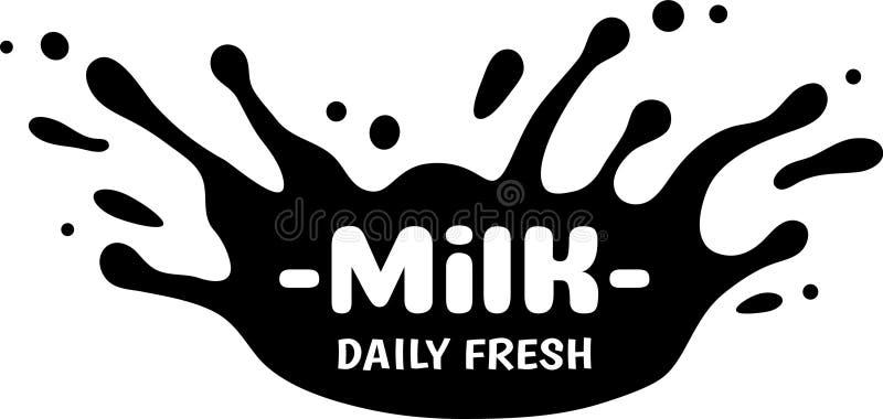 Schwarzer Splint mit abgerundeten Kanten liegt auf weißem Hintergrund, die Milch ist in fett weißen gerundeten Buchstaben geschrie stock abbildung