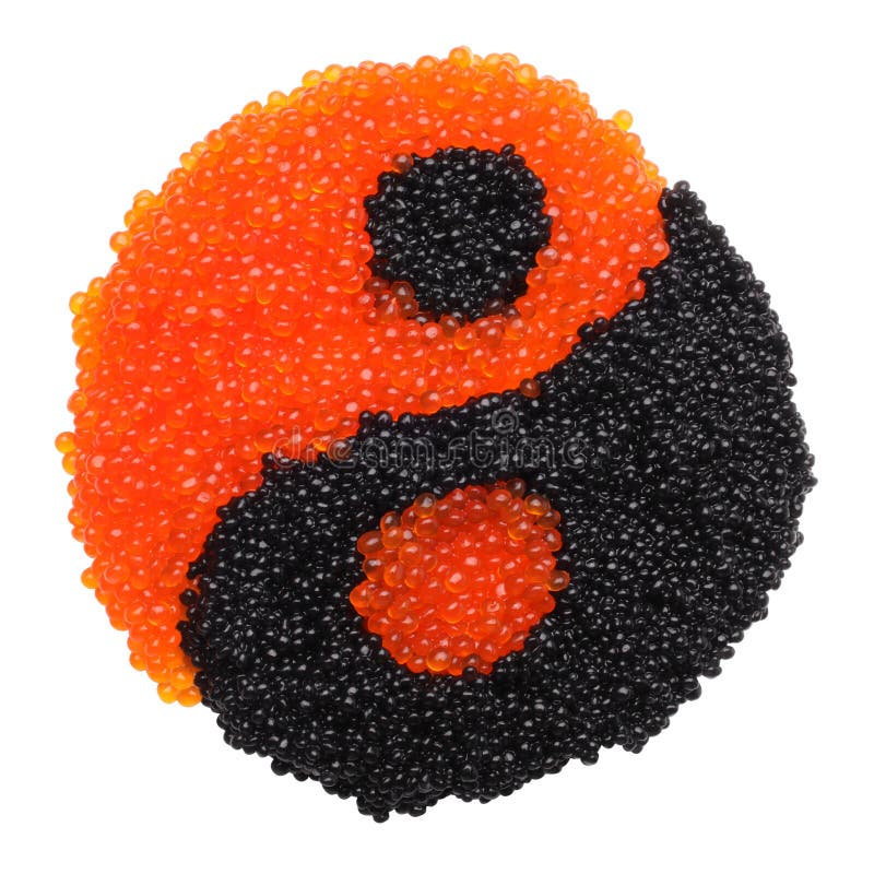 Schwarzer und roter Kaviar, der ein yin Yang-Symbol bildet lizenzfreies stockbild Schwarzer und roter Kaviar, der ein yin Yang-Symbol bildet lizenzfreies stockbild