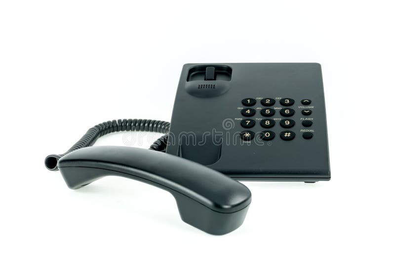 Schwarzes Bürotelefon mit Hörernahem lokalisiert lizenzfreies stockfoto Schwarzes Bürotelefon mit Hörernahem lokalisiert lizenzfreies stockfoto