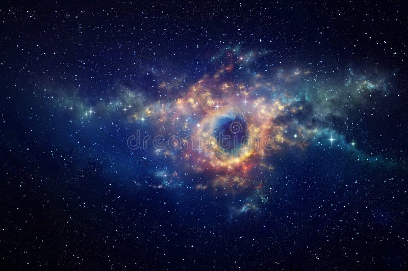 Black hole and cosmic waves in outer space. Nebula at the center of a galaxy clusters in universe. Stars constellations background. Black hole and cosmic waves in outer space. Nebula at the center of a galaxy clusters in universe. Stars constellations background