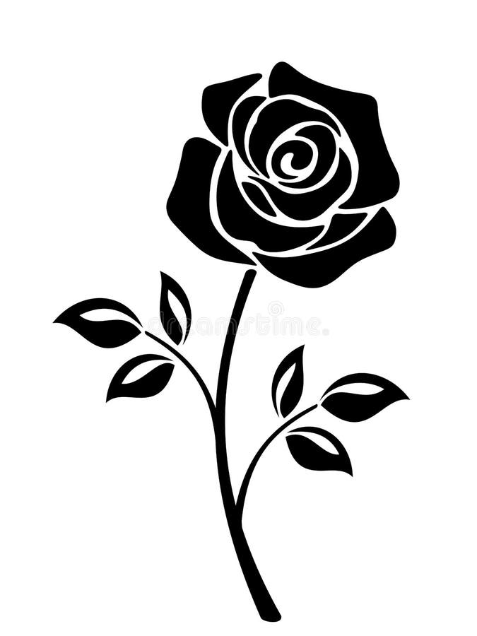 Schwarzes Schattenbild einer Rosenblume Photorealistic Ausschnittskizze