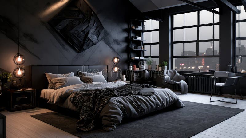 Schwarzes Schlafzimmer lizenzfreie abbildung