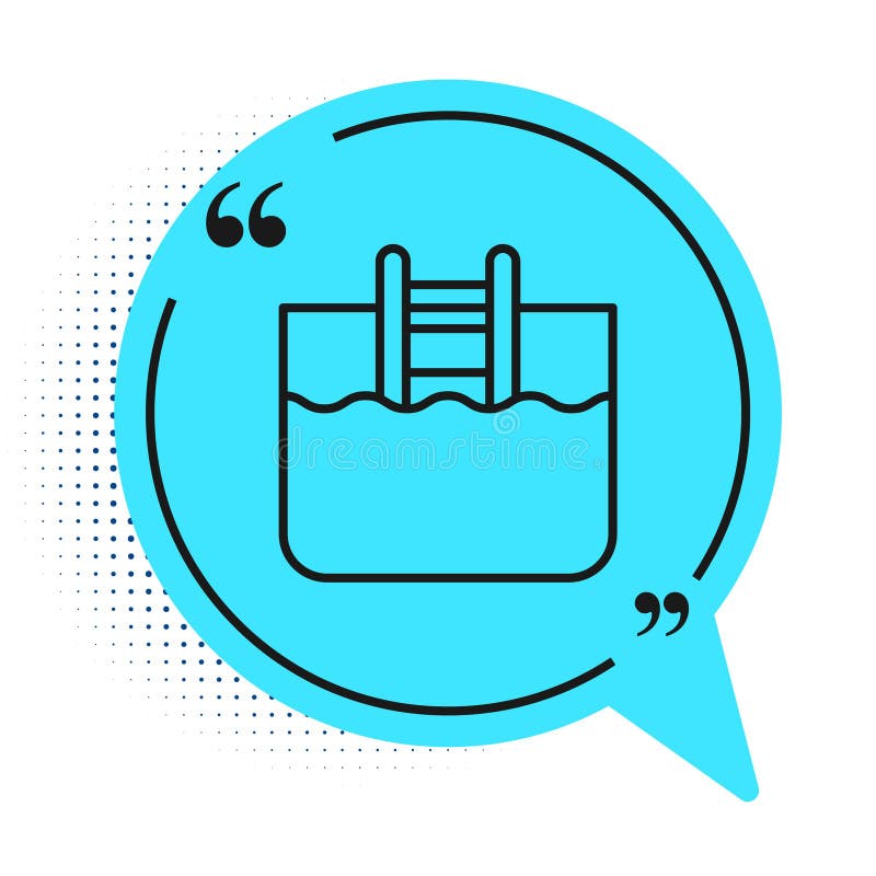 Schwarzes Schwimmbad mit Leiter auf weißem Hintergrund isoliert. Blaue Sprechblase-Symbol. Vector stock abbildung