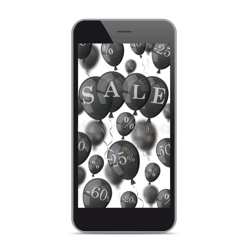 Schwarzes Smartphone-Schwarzes steigt Verkauf im Ballon auf vektor abbildung Schwarzes Smartphone-Schwarzes steigt Verkauf im Ballon auf vektor abbildung