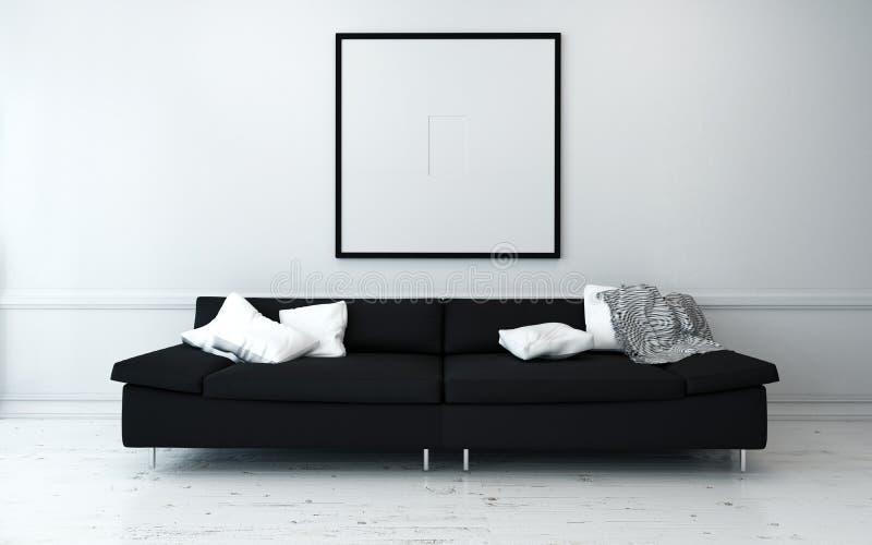 Schwarzes Sofa mit weißen Kissen im modernen Haus