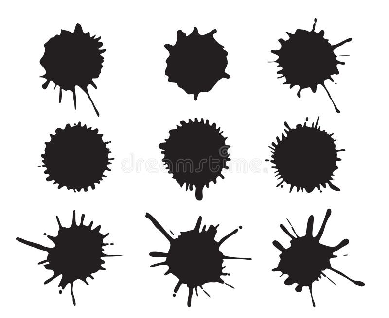 Schwarzes Spritzen isoliert auf weißem Hintergrund. Tintentropfenfängervektor-Entwurfsbild. Stellen Sie Symbol ein vektor abbildung