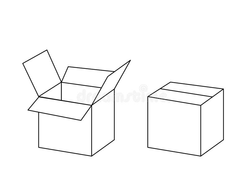 Schwarzweiss-Pappschachtelpaket offen und geschlossen, Vektor lizenzfreie abbildung Schwarzweiss-Pappschachtelpaket offen und geschlossen, Vektor lizenzfreie abbildung