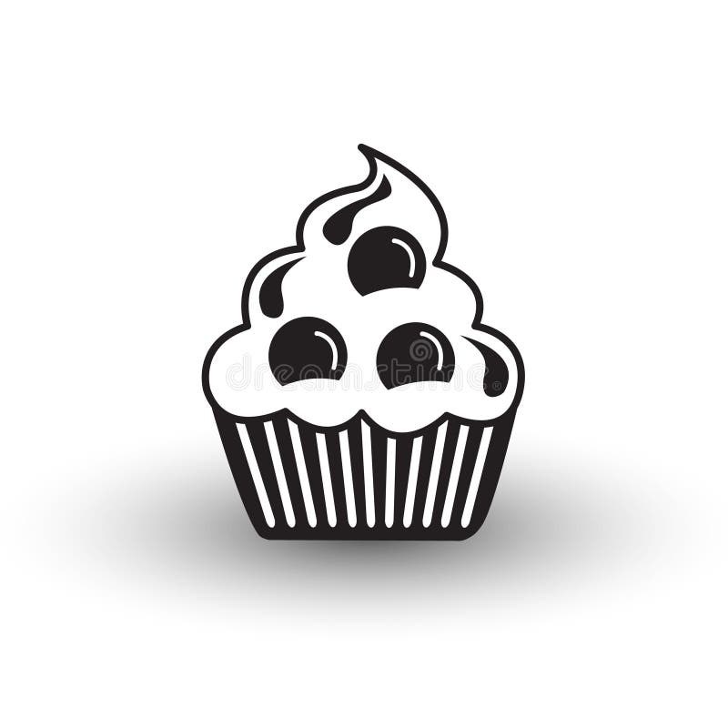 Schwarzweiss-Vektor der netten Schalenkuchennachtisch-Ikone mit Schatten, s