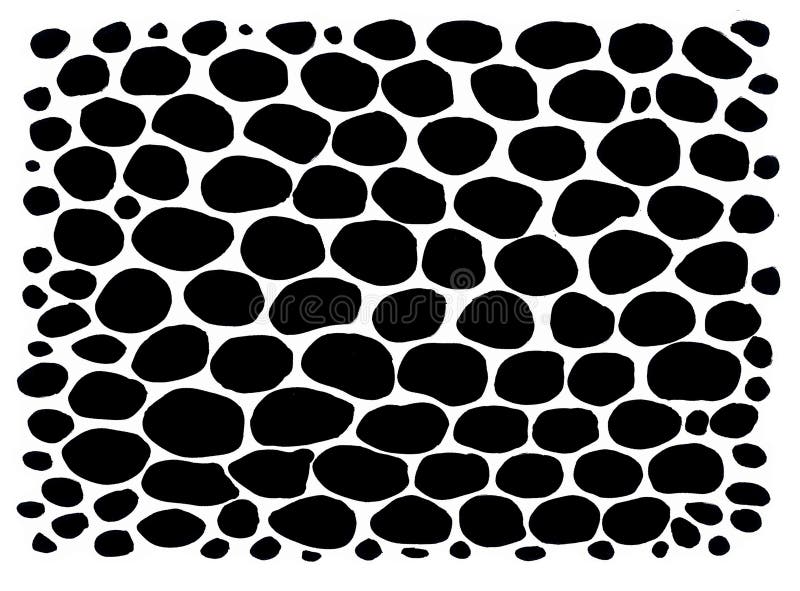 Black and white background. Texture of stone, cobblestones, walls. Rounded shapes of different sizes in black on a white background. Black and white background. Texture of stone, cobblestones, walls. Rounded shapes of different sizes in black on a white background.