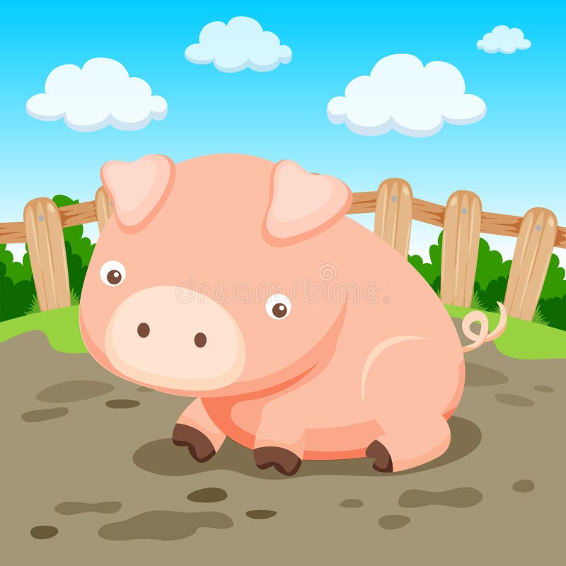 Pig cartoon in farm on day sky. Pig cartoon in farm on day sky