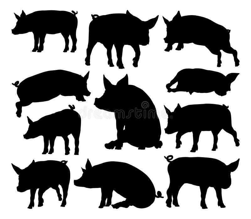 Schwein-Schattenbild-Vieh-Satz stock abbildung Schwein-Schattenbild-Vieh-Satz stock abbildung
