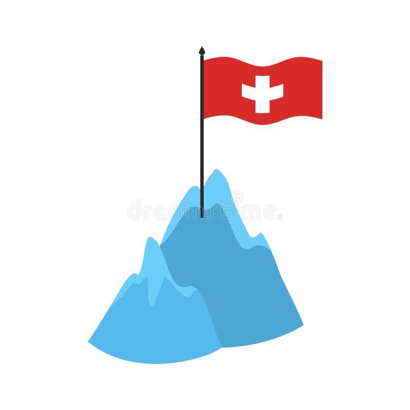 Schweizer Alpen-Gebirgsikone Hohe Klippen- und Schnee Schweizerflagge vektor abbildung Schweizer Alpen-Gebirgsikone Hohe Klippen- und Schnee Schweizerflagge vektor abbildung