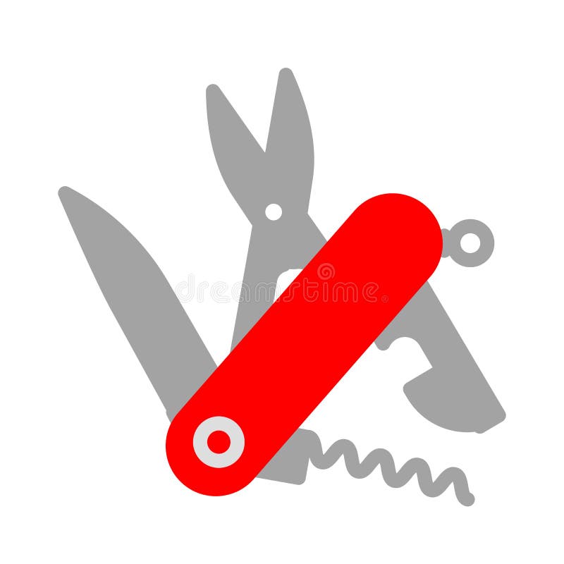 Schweizisk arméknivsymbol Plan illustration för vektor Användbart hjälpmedel för att campa, affärsföretag stock illustrationer
