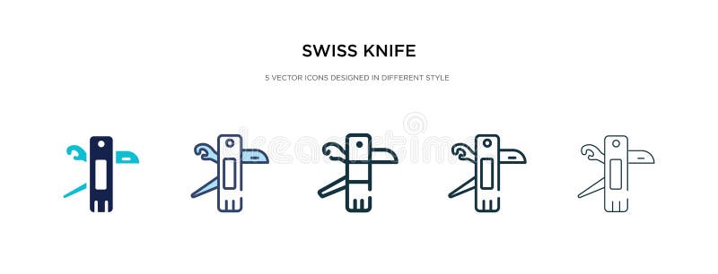 Schweizisk knivikon i en annan formatvektor två färgade och svarta knivvektorikoner för svällning utformade i fyllda sprutor royaltyfri illustrationer
