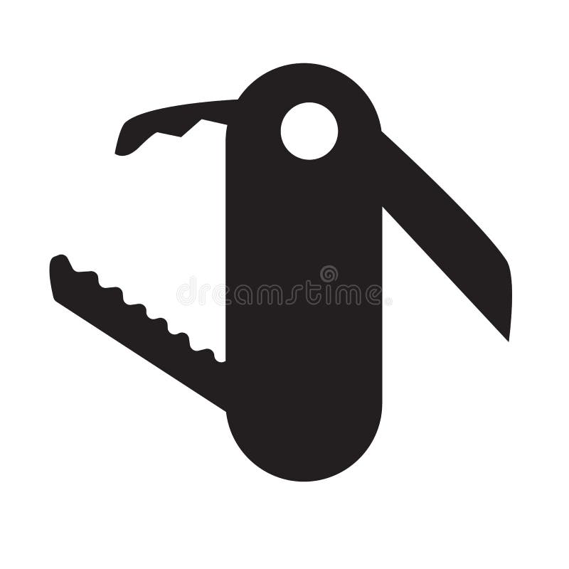 Schweizisk knivsymbol p? vit bakgrund schweizisk kniv för fack svenskt arméknivtecken stock illustrationer