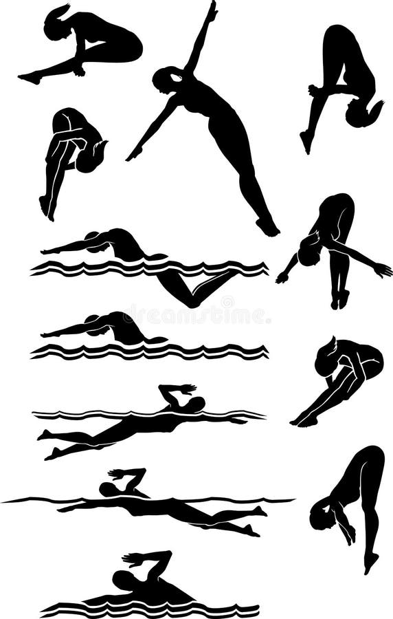 Schwimmen-u. Tauchens-Frau-Schattenbilder Schwimmen-u. Tauchens-Frau-Schattenbilder