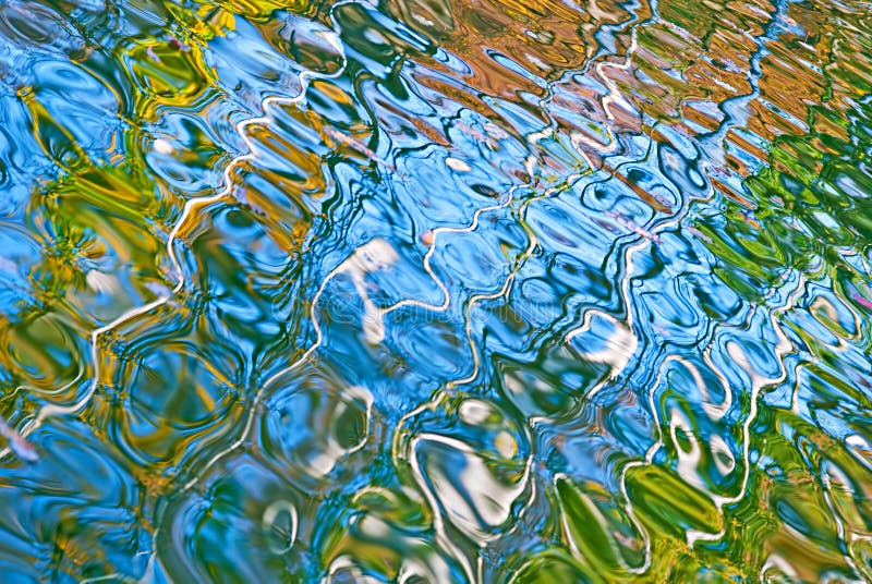 Schöne abstrakte Wasserreflexion in den blauen, gelben und grünen Farben lizenzfreie stockfotos